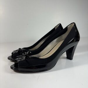 Ellen Tracy Womens Jordan  Black Lace Up Bow Block High Heels Pumps Shoes 7M